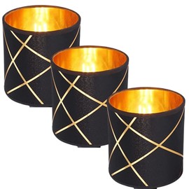 Pack of 3 Lampshades E27 Round Retro Vintage Colour: Black/Gold Fabric Lampshade Textile Shade Replacement Shade Table Lamp Pendant Light E27 Fabric Lampshades (3 x Black/Gold Pattern Diameter 13 cm)