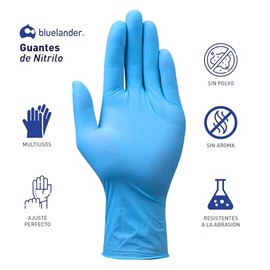 100 Guantes de Nitrilo Desechables, Color Azul, Alta Calidad, Sin Látex, Sin Polvo, Variedad de Tallas, Diseño Ambidiestros, Flexibles y Resistentes, 