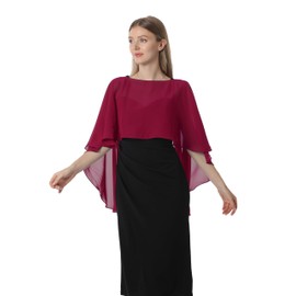Hotshawl Capelets for women Chiffon Cape Shawls and Wraps for Evening Dress Wedding Capes Cover Up (Wine Red)