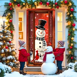 Christmas Snowman Door Cover Decorations Funny Snowman Cardinal Door Banner Winter Snowman Wood Window Front Door Banner Decorations for Xmas New Year Winter Holiday Party Supplies Indoor Outdoor
