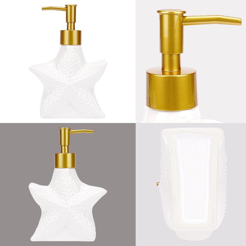 BUNCHBRAVO Starfish Soap Dispenser, 11oz Ceramic Lotion Pump Bottle, Nautical