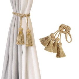 BEL AVENIR 2 Pack Curtain Handmade Tiebacks Decorative Curtain Holdbacks with Tassel (Gold, 2 Pack)