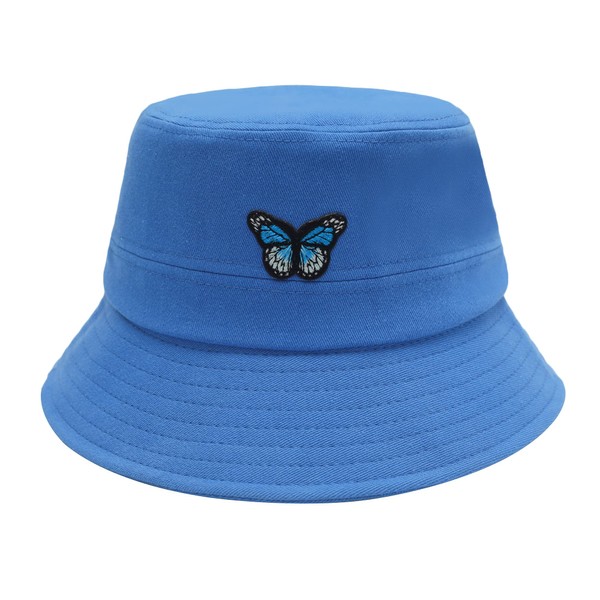 ZLYC Sombrero de pescador unisex bordado a la moda para hombres, mujeres y adolescentes, azul (Butterfly Blue), Talla única