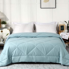 Leisurely Collection 2024 Premium Upgraded Uncompressed Bed Quilt All Season 100% Cotton Filled Comforter - Reversible Lightweight Soft Breathable Fluffy (Miami Blue, King)
