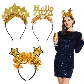 MONCAP Pack of 3 New Year's Eve Headband 2024 Happy New Year Headband New Year's Eve Headdress Stars Headband New Year's Eve Photo Props for Adults Children New Year's Eve Party New Year Decoration