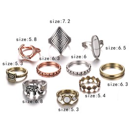 Gmai Bohemian Vintage Women Crystal Joint Knuckle Nail Ring Set of 10 pcs Finger Rings Punk Ring Gift (Boho), Copper
