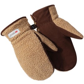 Harssidanzar Men's Sherpa Mitten Finger Liner Outdoor Mitt for Winter Warm Thinsulate Lined SM040CA,Camel/Darkbrown,Size L