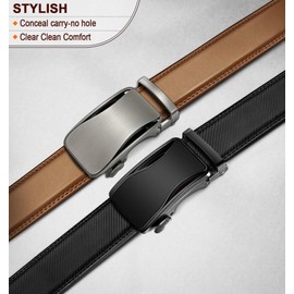 KEMISANT Mens Ratchet Belt 2 Units,Sliding Belt For Gift Mens Dress Casual 1 3/8",Size Adjustable, 2pack-black/Orange Brown3289, 28"-34"Waist Adjustable