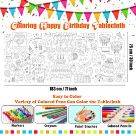 VARACL Giant Coloring Poster, Coloring Happy Birthday Tablecloth for Kids Party,DIY Birthday Activity Coloring Table Cover,Kits Crafts Large Coloring Pages For Home Classroom Party Activities Supplies