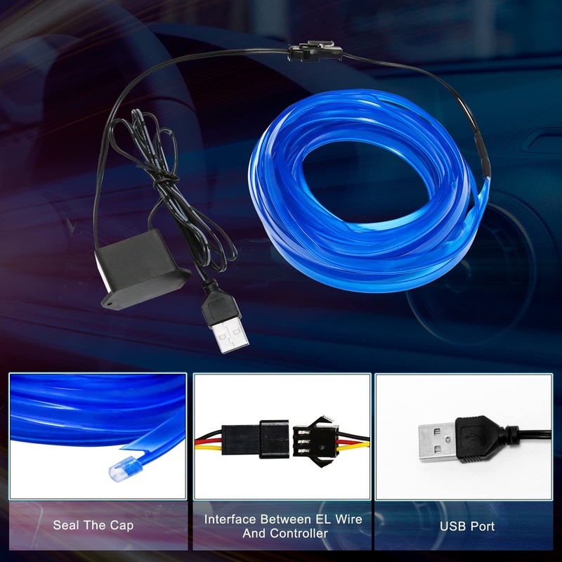 EL Wire Car LED Interior Strip Light USB Neon with