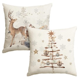 Artoid Mode Tree Deer Sleigh Snowflakes Christmas Cushion Covers Set of 2, 45x45 cm Gifts Decorative Pillow Case Cover Sofa Living Room Outdoor Decor