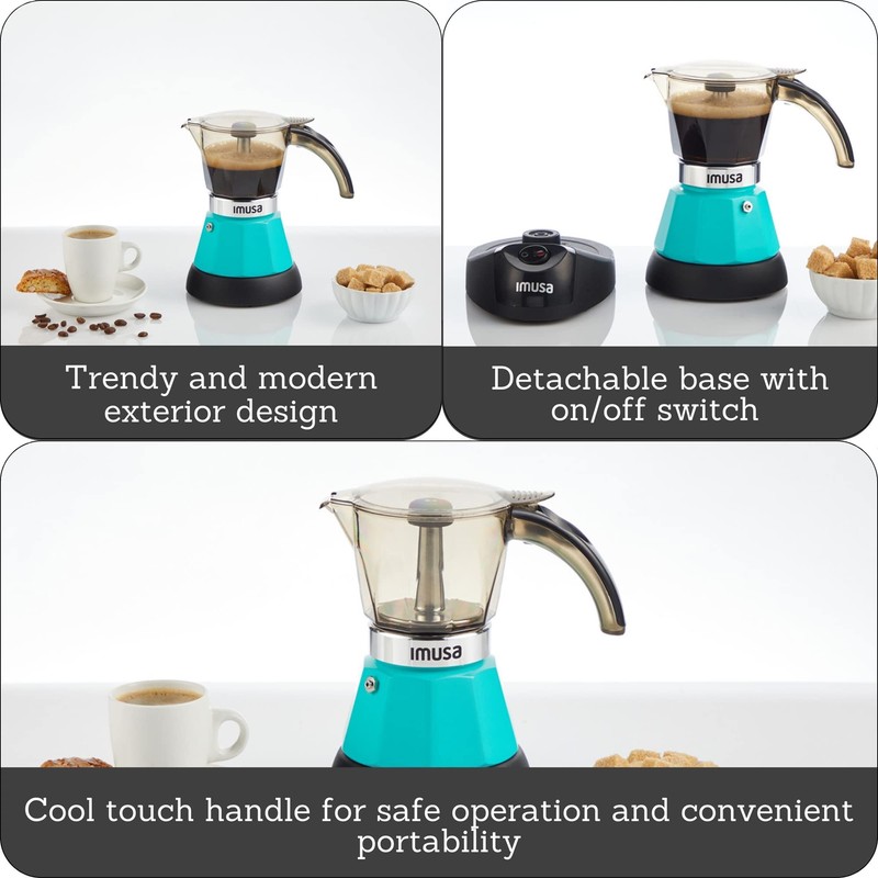Imusa 3 or 2cup Electric Espresso Maker, Teal