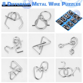 Yilloog Metal Wire Puzzle Set of 8 with Pouch, Brain Teaser Puzzles IQ Test Puzzle Ring Disentanglement Unlock Interlock Game Trick Metal Puzzle for Party Favor Challenge(C Style)