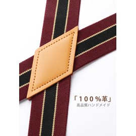 HISDERN Men's 3.5 cm Wide X-shaped Braces with Very Strong 4 Metal Clips for Men and Women Elastic and Adjustable, burgundy stripes