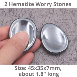 NatureWonders 2 Hematite Worry Stones, Thumb Stones, Chakra Stones, Healing Crystals, Powerful & Popular, All Natural, Finished with Beeswax, Meditation, Energy Healing, Reiki