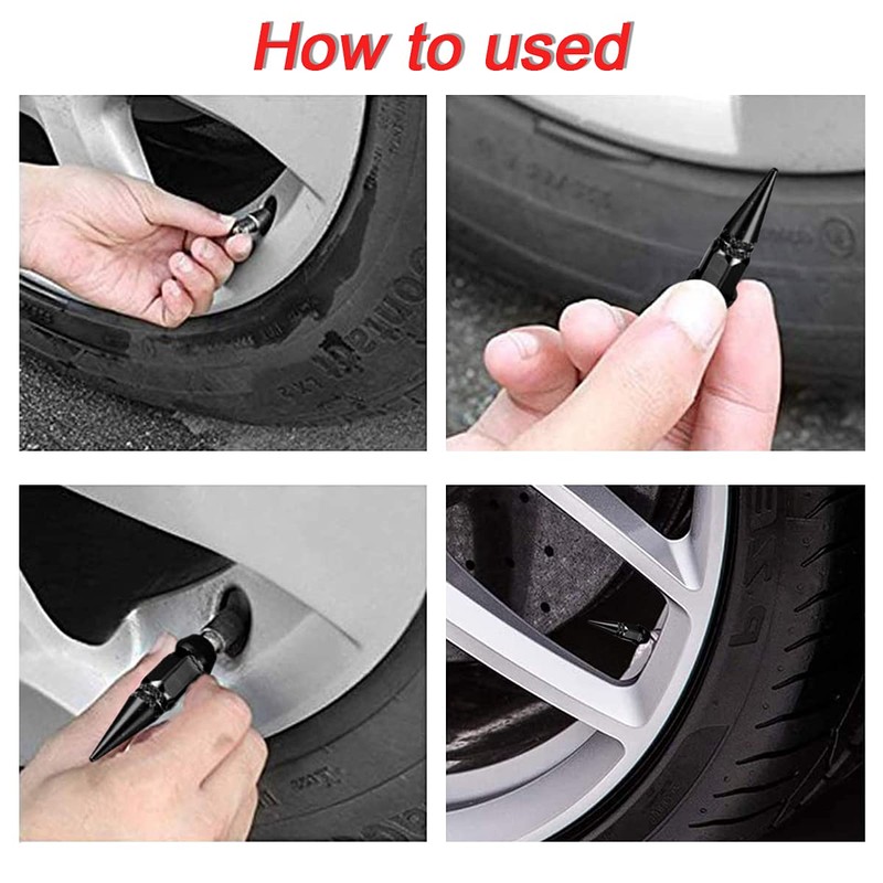 Car Wheel Tire Valve Caps, 4 Pack Spiked Aluminum Valve