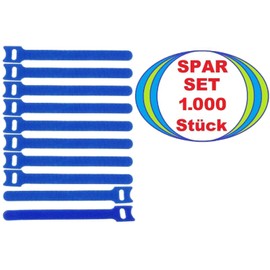 1000 x Velcro Cable Ties 150 x 22 mm Blue Velcro Cable Ties Cable Velcro Strap - Resealable / Reusable (1000, 150 x 22 mm Blue)
