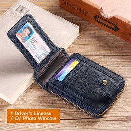 GOIACII Genuine Leather Wallet for Mens RFID Blocking Mens Wallet with Zipper Coin Pocket ID Window