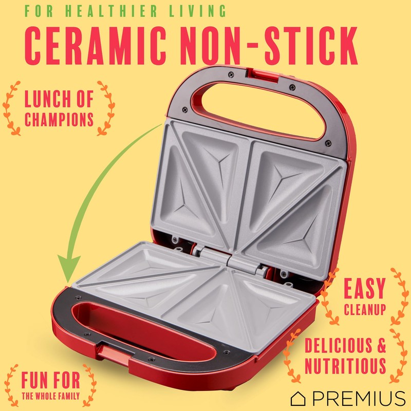PREMIUS Ceramic NonStick Double Slice Sandwich Maker, Indicator Lights, Cool