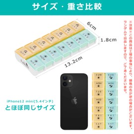 Fullicon Pill Case, Pill Organizer, 2 Times a Week, Portable, Vertical, Mini Size, Compact, Pill Case, Pill Organizer, Prevents Forgotten Drinking, Easy to Carry, Leaf, 2 Colors