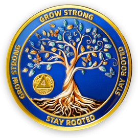 Dancing for Life Four Year Sobriety Coin-Sobriety Gifts for Anniversary -Tree of Life AA Coin Medallion with Token Capsule-4 Year Sobriety Coin Gifts for Men Women