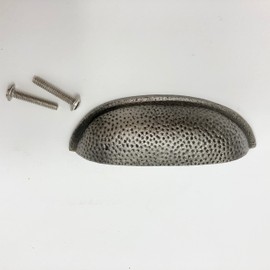 Pewter Hammered Knob & Cup Handle Cabinet - Drawer Pull Door Knob Kitchen Replacement Knob (Cup Handle)