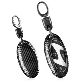 T-carbon Real Carbon Fiber Key Cover Compatible with Hyundai lonqi6 Key Case Shell fits for Hyundai Grandeur GN7, KONA, Elanrtra, Santa Fe, Sonata, Tucson Smart Key Protector (Black)