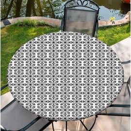 COTAIL - Mantel redondo con borde elástico, mantel impermeable de 36 a 60 pulgadas para cena, al aire última intervensión, picnic, 52 pulgadas, mandala negra y blanca