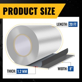 VIVIDA Aluminum Butyl Tape 8 Inch × 20 Feet, Aluminum Butyl Waterproof Tape, Aluminum Foil Butyl Sealing Tape for Outdoor Use, Repair for RV, Windows, Metal Roofing, 1 Roll