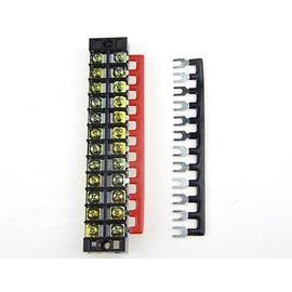 XINGYHENG 12pcs ( 6 Set ) 600V 25A 12 Positions Double Row Screw Terminal Strip and 400V 25A 12 Positions Red / Black Pre-Insulated Terminal Barrier Strip