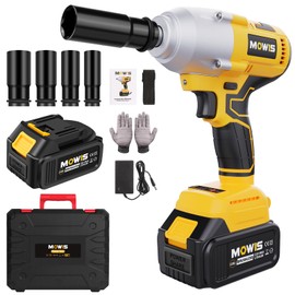 Mowis Cordless Impact Wrench 1/2 Inch 20V 400Nm Brushless Power Impact Gun, 2200rpm Speed, 4.0Ah Li-ion Battery, 4 Impact Sockets, Fast Chargers, Tool Box