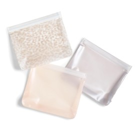 Fit & Fresh Reusable PEVA Storage Bags 3 Pack, Reusable Food Storage Bags, LeakProof Bag, Durable, Reusable Sandwich Bags, Freezer Safe Bags, Hand Wash, Easy to Clean, Eco-Friendly, Ivory Feline Fine