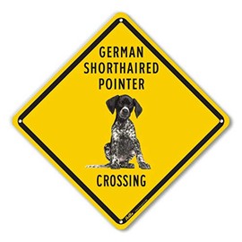 PetKa Signs and Graphics PKAC-0605-NA_10x10 "German Shorthaired Pointer Crossing (Yellow Back)" Aluminum Sign, 10" x 10"