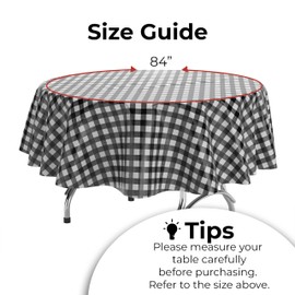 Exquisite Picnic Table Cover - 12 Pack Premium Round Plastic Tablecloth - Black & White Checkered BBQ Plastic Table Cover - Gingham Checkerboard Disposable Plastic Tablecloth 84 inch. Round