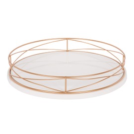 Kate and Laurel Mendel 14 Inch Round Tray with Decorative Metal Rim, White and Rose Gold