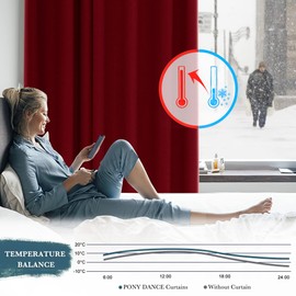 PONY DANCE Red Curtains, Living Room, Modern, Short, Pack of 2, H 90 x W 132 cm Panel Curtains, Opaque Blackout Curtains with Eyelets, Thermal Curtain, Heat-Insulating