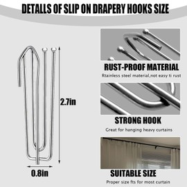 60 Pack Pinch Pleat Curtain Hooks,Stainless Steel Drapery Hook and Pin for Pleated Drapes and 4 Prongs Pinch Pleat Hook Clips for Window,Shower,Door(Silver)