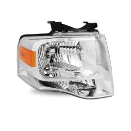 SOCKIR Headlight Assembly Compatible with 2007-2014 Ford Expedition OE Style Headlamp Replacement Right Passenger Side (Chrome Housing & Amber Reflector)