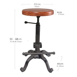 Topower Industrial Retro Vintage Farm Wooden Tractor Stool Kitchen Swivel Height Adjustable bar Stool (Dark Brown)