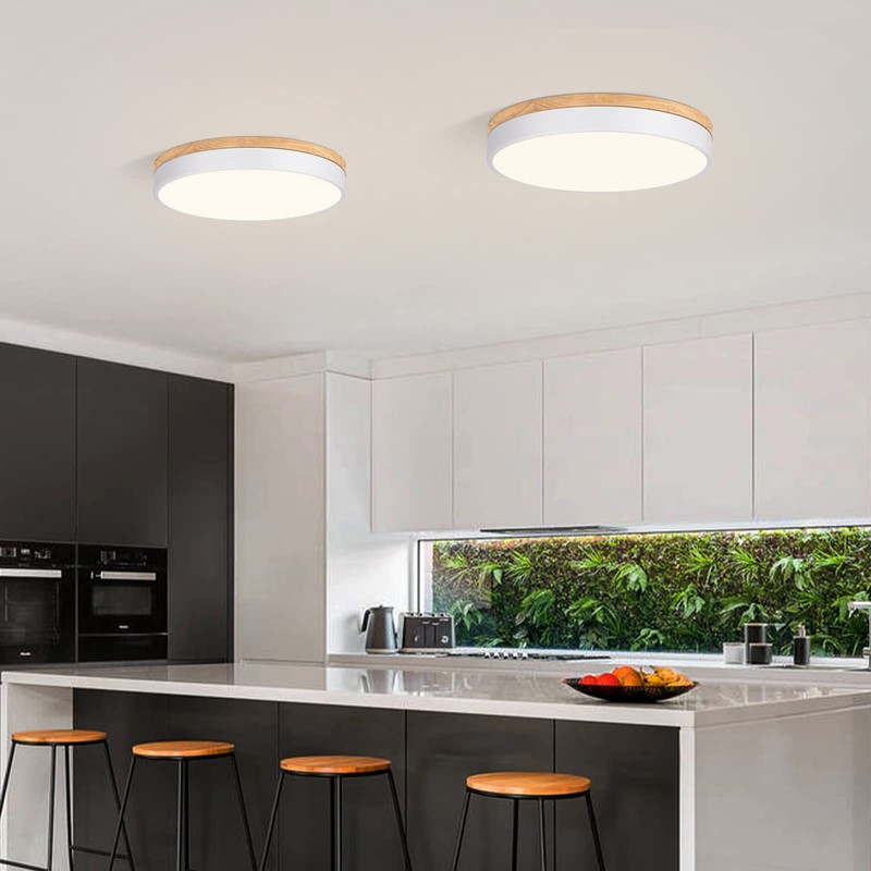 Yiisem Dimmable Wood LED Flush Mount Ceiling Light, 5CCT 2700K-6000K