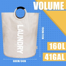 LilyFantasy 160L Extra Large Laundry Basket, Collapsible Laundry Hamper with Padded Handles, Waterproof Laundry Bag, Tall Clothes Hamper Stand Up Well, Foldable Laundry Baskets for Easy Storage(Beige)