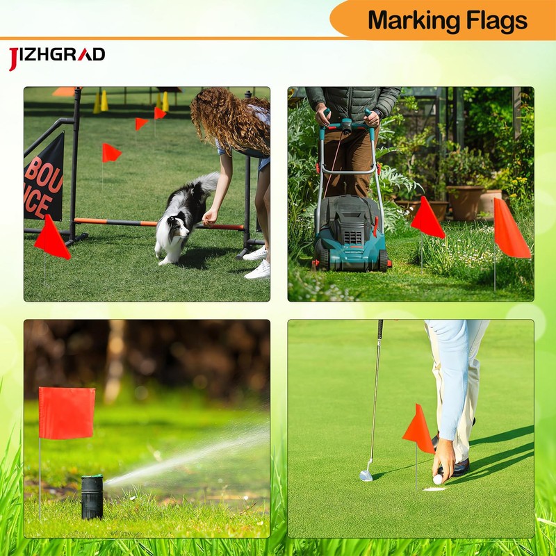 50Pack Orange Marking Flags, JIZHGRAD 15x4x5 Inch Marker Flags Use