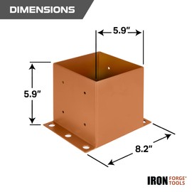 Iron Forge Tools 6x6 Post Base for Concrete, 4 Pack 5.9" x 5.9", Brown Powder Coated Heavy Duty Steel Fence Post Anchors for Wood Deck, Fence, Porch, Railing or Pergola Brackets