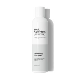 Feel Confident Haircare Thickening Shampoo - Gender-Neutral, Hair Surgeon Formulated. Pumpkin seed oil, Turmeric root extract, Saw palmetto, and Caffeine to Density and Growth. 8oz / 240 mL Bottle.