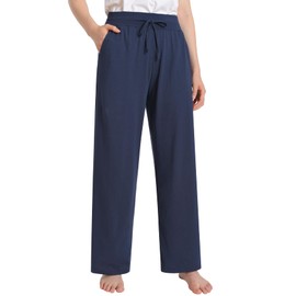 Latuza Women's High Waisted Lounge Pants Petite Length Wide Leg M Navy