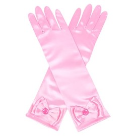 Girls Princess Long Gloves Fashionable Dress up Bow Gloves Solid Color Formal Gloves Children Wedding Gloves for Party Pink