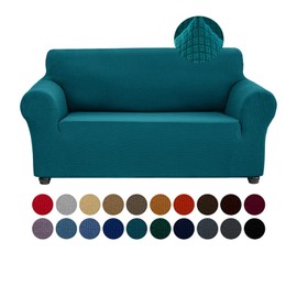 Joccun Stretch Loveseat Couch Cover, 1-Piece Sofa Cover for 2 Cushion Couch Spandex Jacquard Washable Furniture Protector Cover for Living Room,Kids,Pets（Loveseat,Peacock Blue）