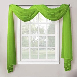 Decotex 1 Piece Sheer Voile Home Decor Fully Hemmed Scarf Valance Swag Topper (54" X 216", Lime Green)