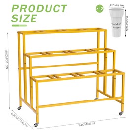 VGMiu Flower Display Stand with 12 Buckets, 3 Layers Flower Cart Gold Metal Flower Bar Stand with Wheels, Moving Florist Bouquet Shelf for Weddings Florist Indoor Outdoor Patio Garden Living Room