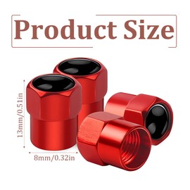 Pack of 4 Car Valve Caps, Tyre Valve Covers, Aluminium Valve Covers with Rubber Ring Seals for Car Tyres, SUVs, Motorcycles, Trucks, Bicycles (Red)